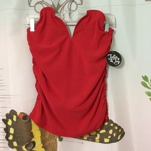 JOLIE & JOY~NWT~LACY/MESH CAMI SIZE XL WITH PLUNGING BRA IN RED~LINED